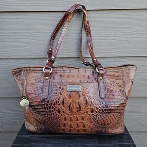 Brahmin Asher Classic Tote Handbag Croc Embossed Leather Pecan Brown Purse Bag